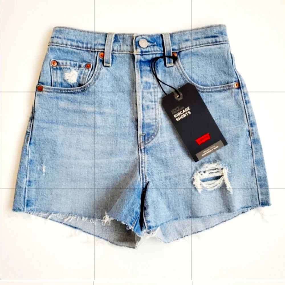 Levi’s Ribcage Denim High Rise Waisted Shorts Tango Pulse New